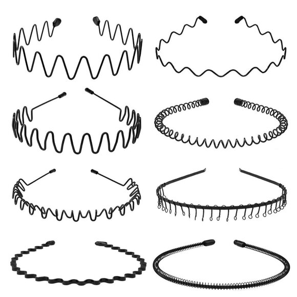 ⚡Men B-New 8pcs Metal Fashion Unisex Wavy Outdoor Sports Simple Elastic Headband - Picture 1 of 7